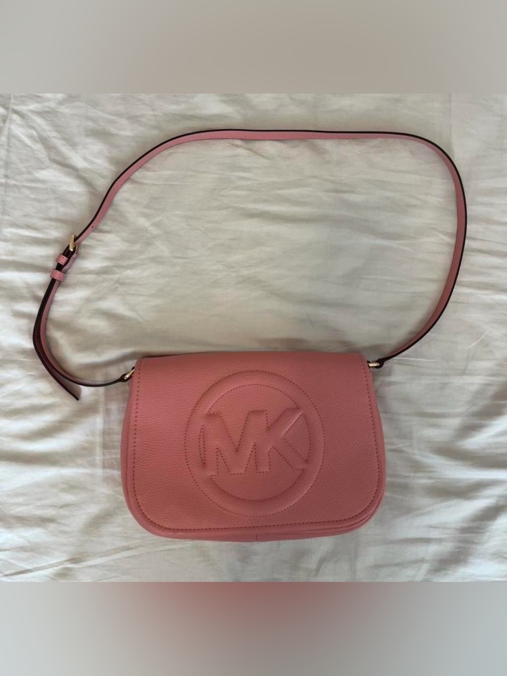 Michael Kors Rose Pink Leather MK Logo Crossbody